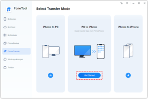  Click “Phone Transfer” > Select the “PC to iPhone” option.