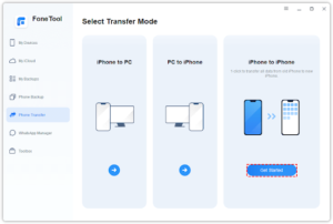 Go to "Phone Transfer" > Choose the "iPhone to iPhone" icon on the window > Then tap "Get Started".