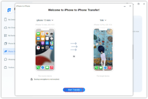 Confirm your devices and encrypt the transfer option if needed > Click “Start Transfer” to begin the task