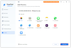 Choose the data you need to scan > Click the Start Scan button